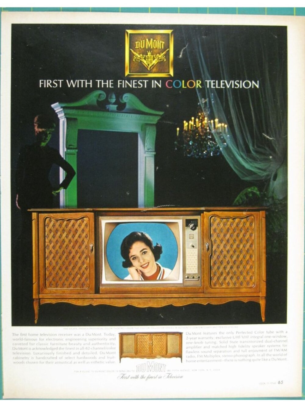 Print Ad Dumont First With Finest Color Television Vintage 1963 Electronics Luxu